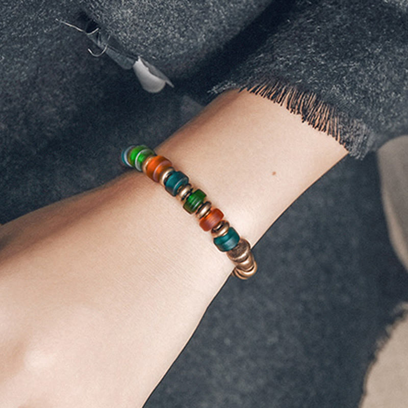 Buddha Stones Tibetan Colorful Glass Beads Copper Wealth Bracelet Bracelet BS 7