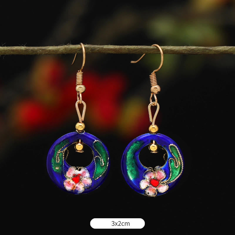 Buddha Stones Lotus Butterfly Flower Alloy Copper Enlightenment Drop Earrings Earrings BS Round Dark Blue Flower 3*2cm