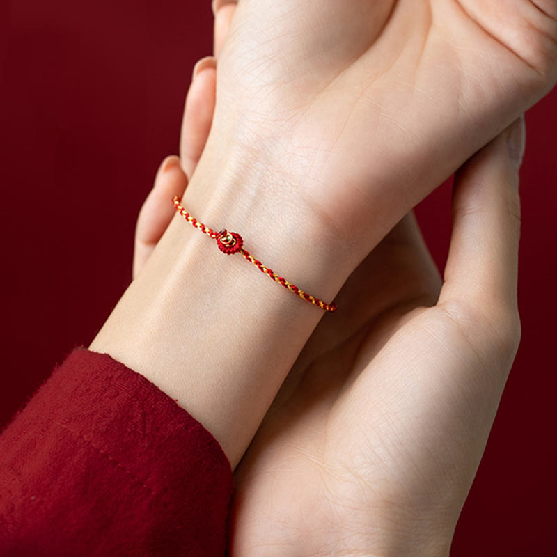 Buddha Stones 14K Gold Plated Handmade Red Gold Rope King Kong Knot Braided Luck Bracelet Bracelet BS 6