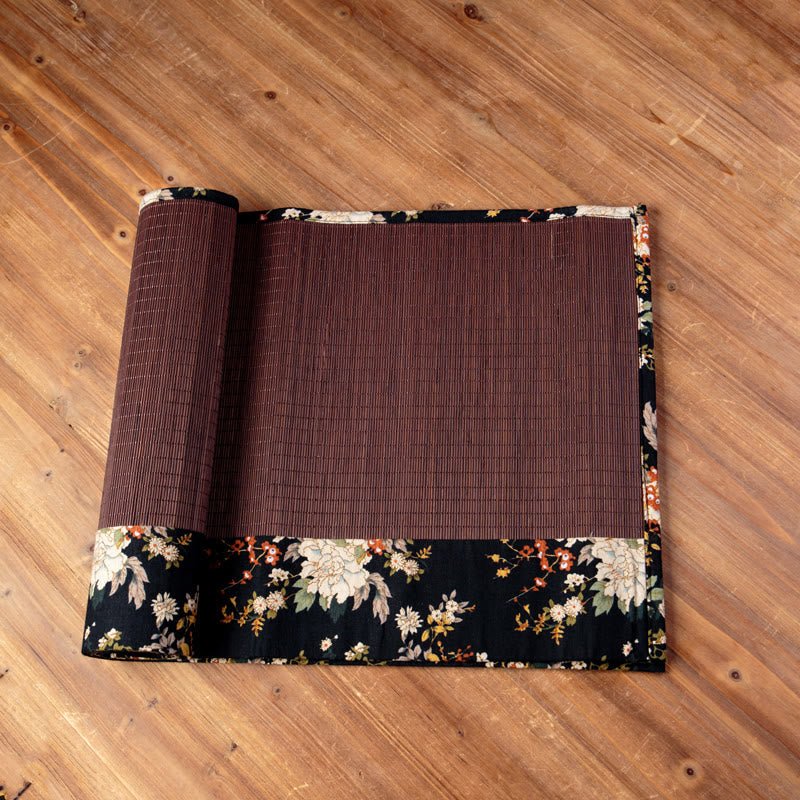 Buddha Stones Vintage Peony Flower Blossom Bamboo Cup Mat Pad Tea Cup Coaster Kung Fu Tea Mat Tea Mat BS Brown Bamboo Mat 8*8cm