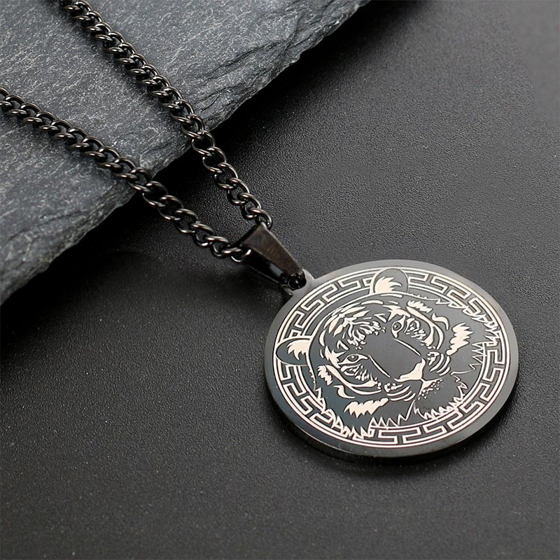 Buddha Stones Animal Titanium Steel Chain Necklace Protection Pendant Necklaces & Pendants BS Black Tiger