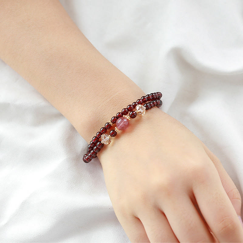 Buddha Stones 14K Gold Plated Natural Garnet Strawberry Quartz Stability Double Wrap Bracelet Bracelet BS 11