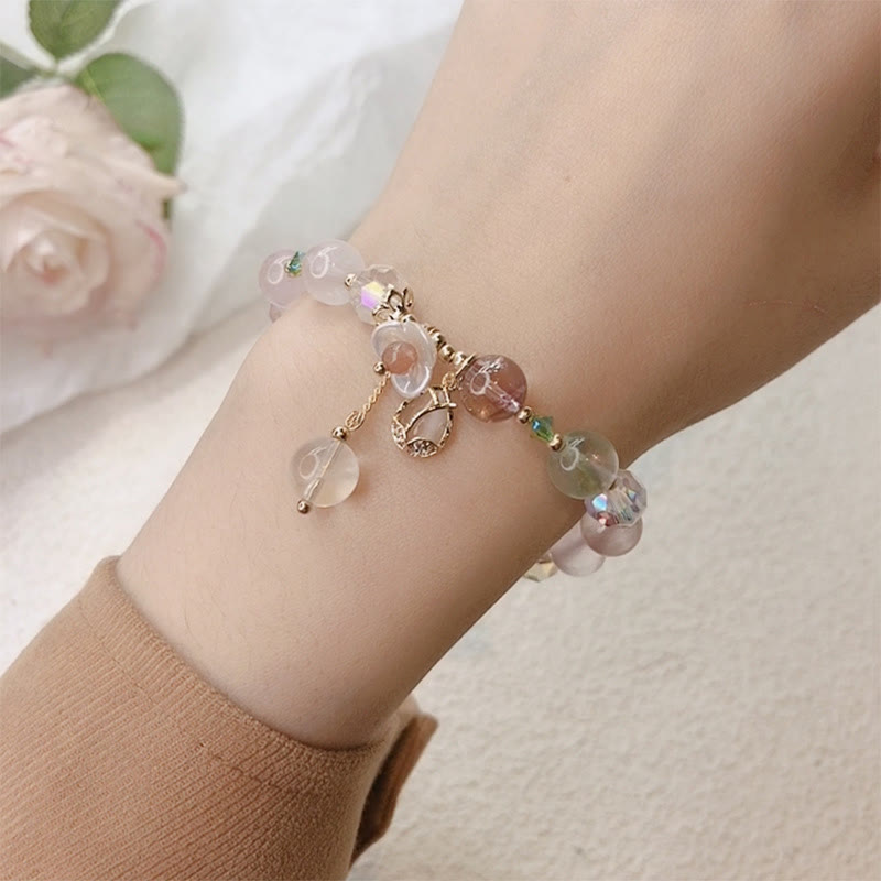Buddha Stones Strawberry Quartz Rutilated Quartz Fluorite Flower Healing Bracelet Bracelet BS 29