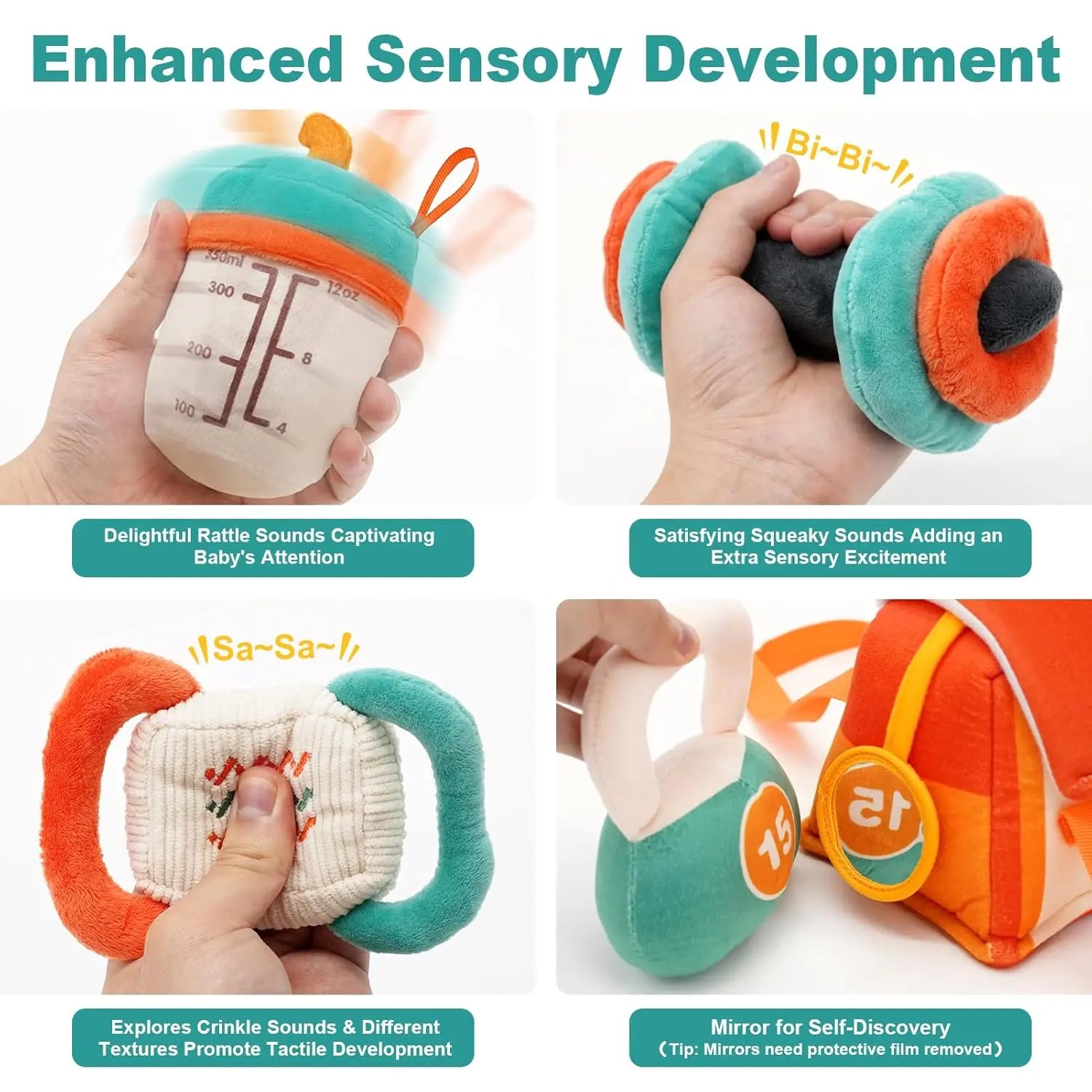 Fidtoy Baby Plush Rattle Toy Set First Gym Kit Sensory Toy with Storage Bag for Newborns and Toddlers