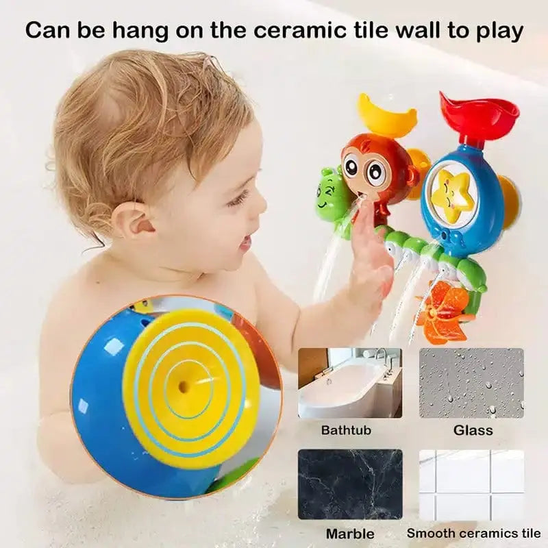 Fidtoy Suction Cup Bath Toys for Babies – Monkey Waterfall Bathtub Toy for Toddlers, Fine Motor Water Play, Hand-Eye Coordination Bath Toy