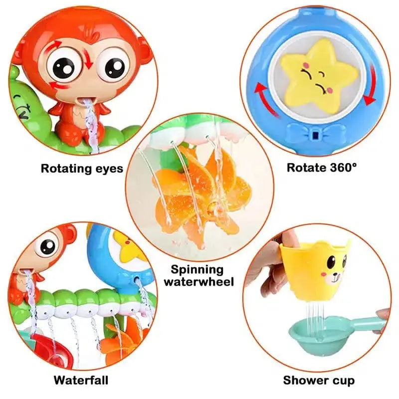 Fidtoy Suction Cup Bath Toys for Babies – Monkey Waterfall Bathtub Toy for Toddlers, Fine Motor Water Play, Hand-Eye Coordination Bath Toy