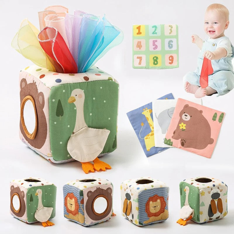 Fidtoy Montessori Tissue Box Toy for Babies – Sensory Pulling Cube