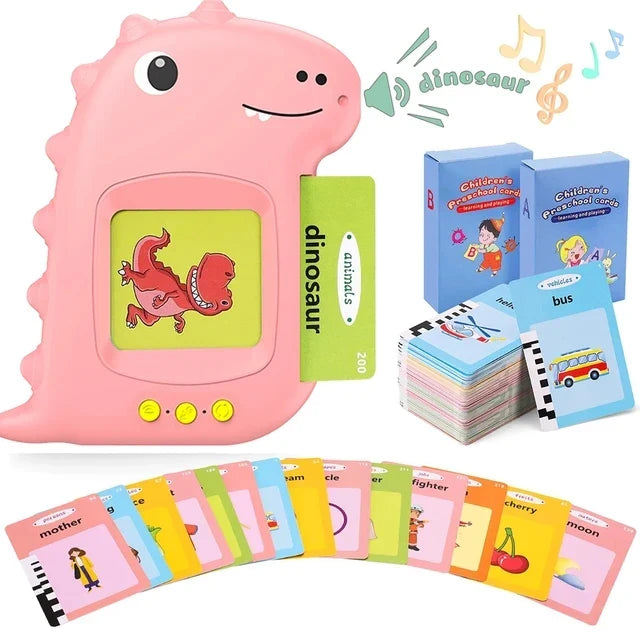 Fidtoy Talking Flash Cards for Toddlers – 224 Words, 112 Double-Sided Dinosaur Learning Cards, Voice Reader, Vocabulary Toy, and Speech Learning Gift