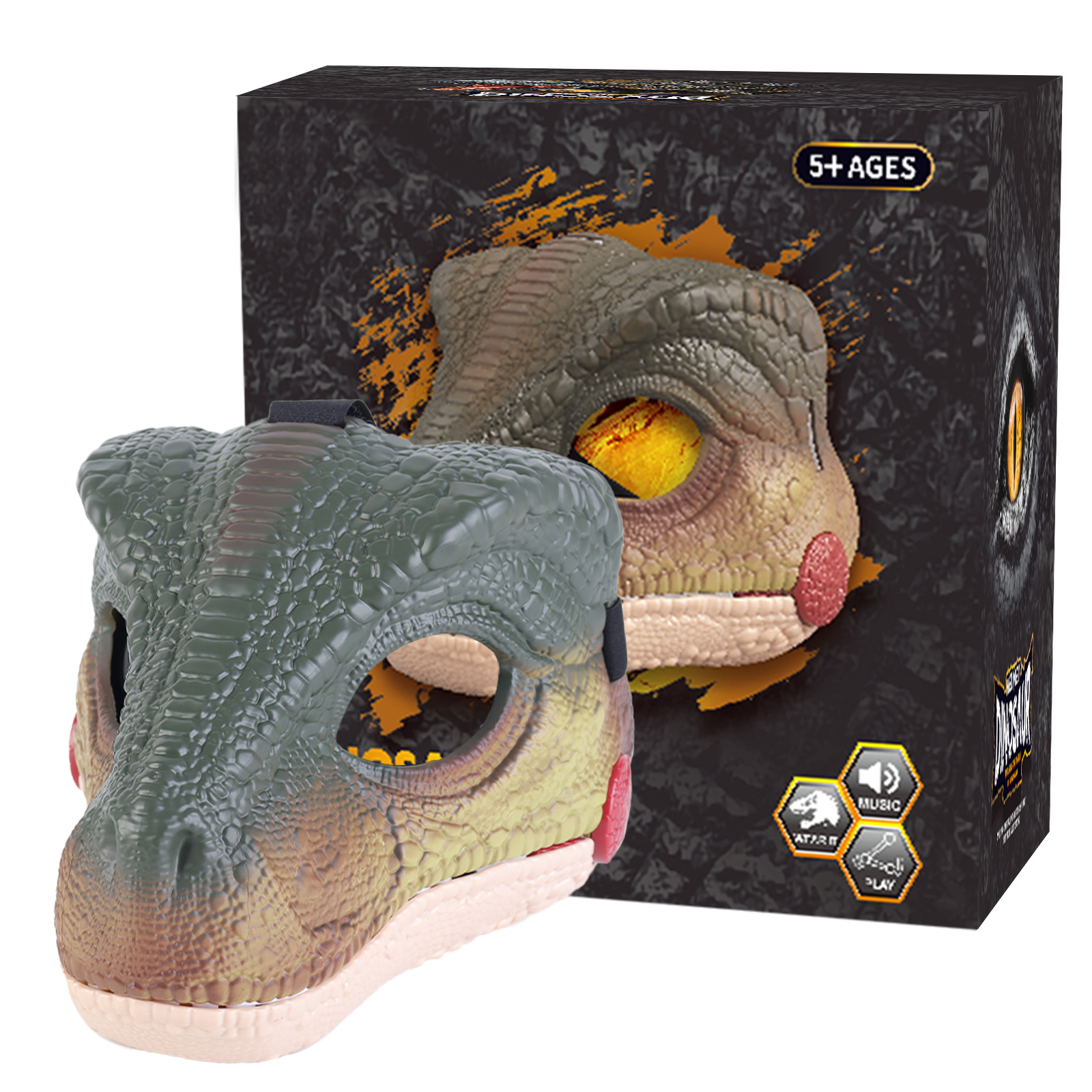 Máscara Dino de Mandíbula Móvil, Plástico Rígido, Cabeza de Dino Realista con Boca Articulada, Máscara Facial de Dinosaurio que Grita para Fiesta de Halloween, Accesorios de Cosplay