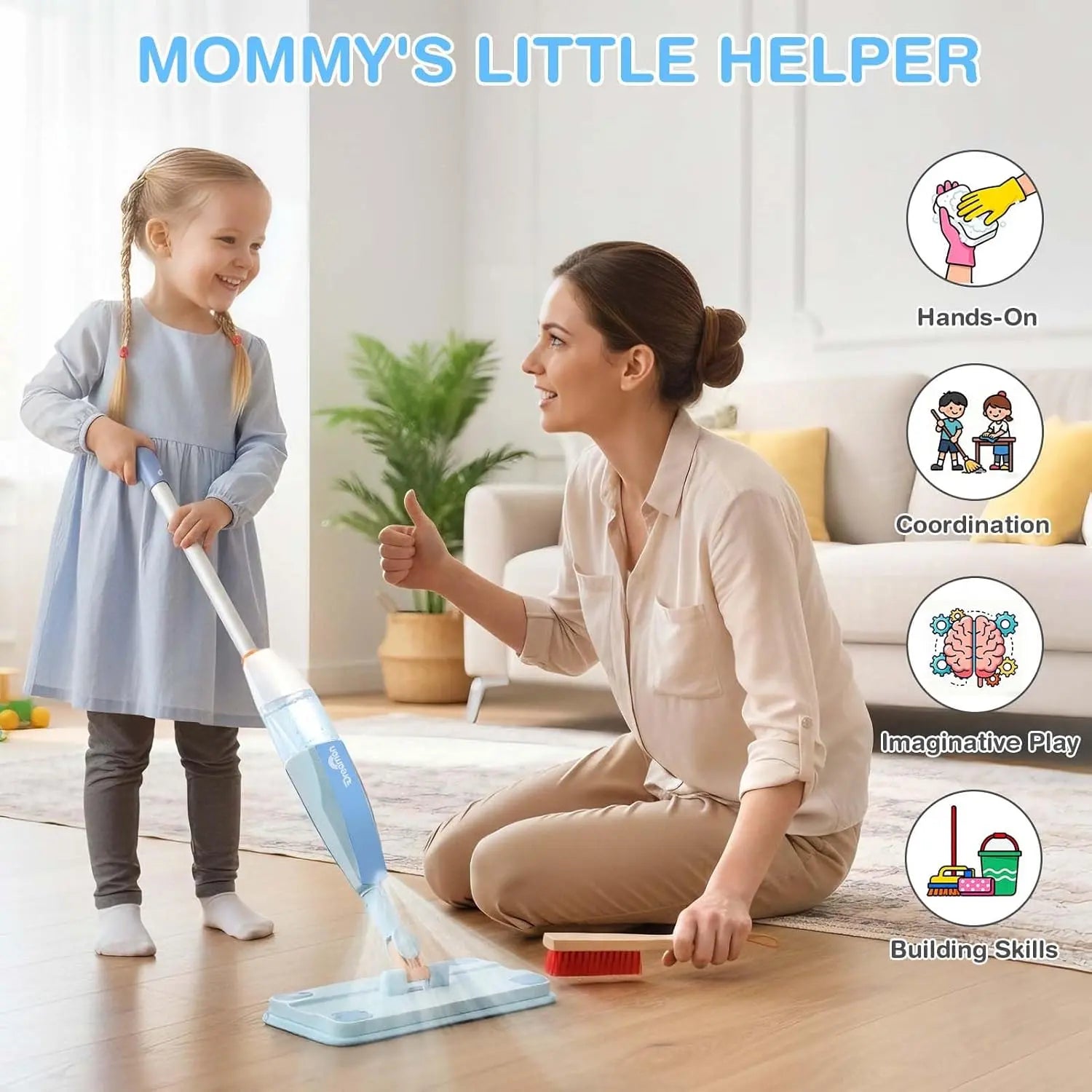 Wooden Toddler Cleaning Set with Real Spray Mop Ages 3–6