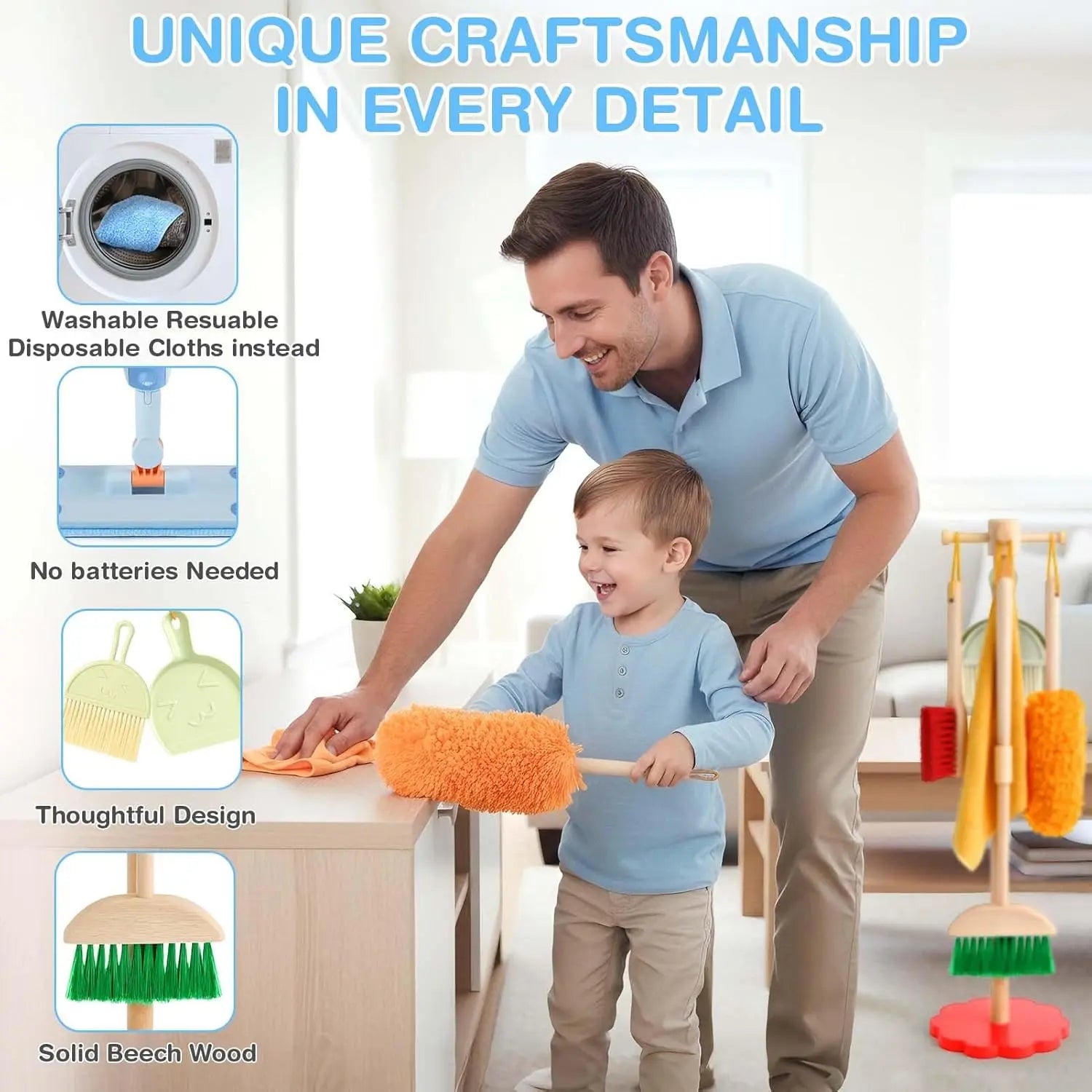 Wooden Toddler Cleaning Set with Real Spray Mop Ages 3–6