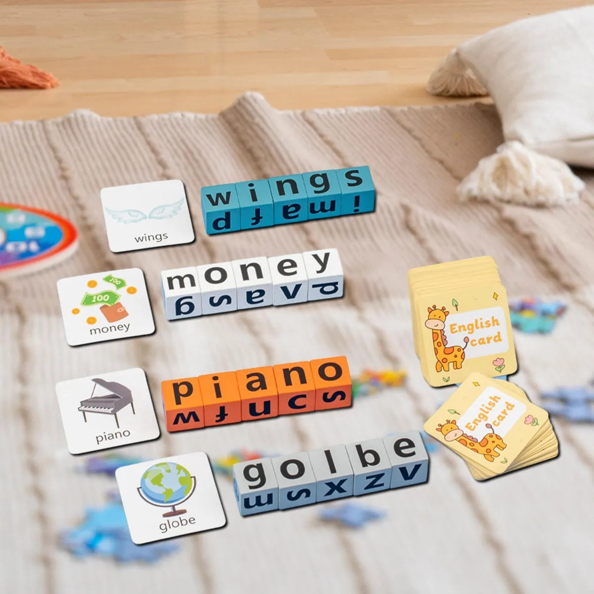 Juego de bloques de madera para deletrear con timbre, de 2 a 4 jugadores - 584