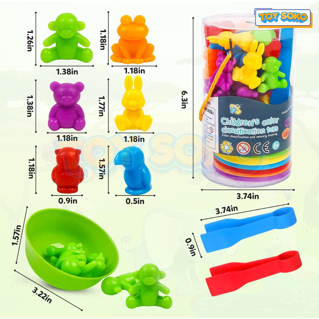 Fidtoy Color Sorting Animal Toys Matching Game for Toddlers Learning Colors Counting and Fine Motor Skills