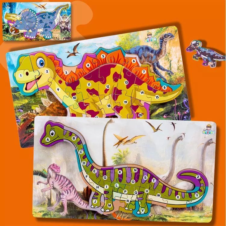 Rompecabezas de madera grande de dinosaurio 3D - Los mejores juguetes para aprender el alfabeto