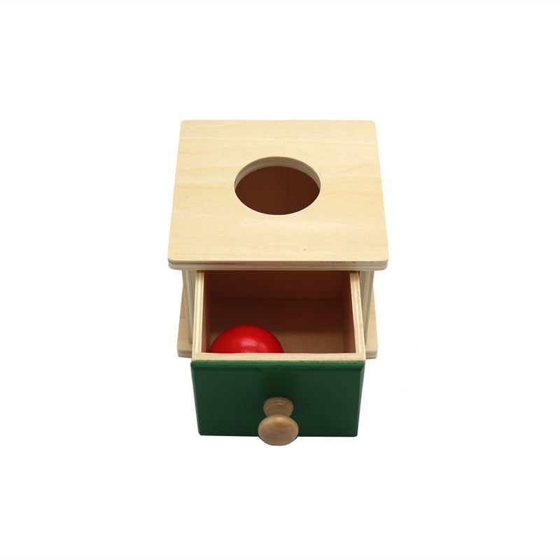 Caja de extracción y pelota Montessori, cajón y monedas
