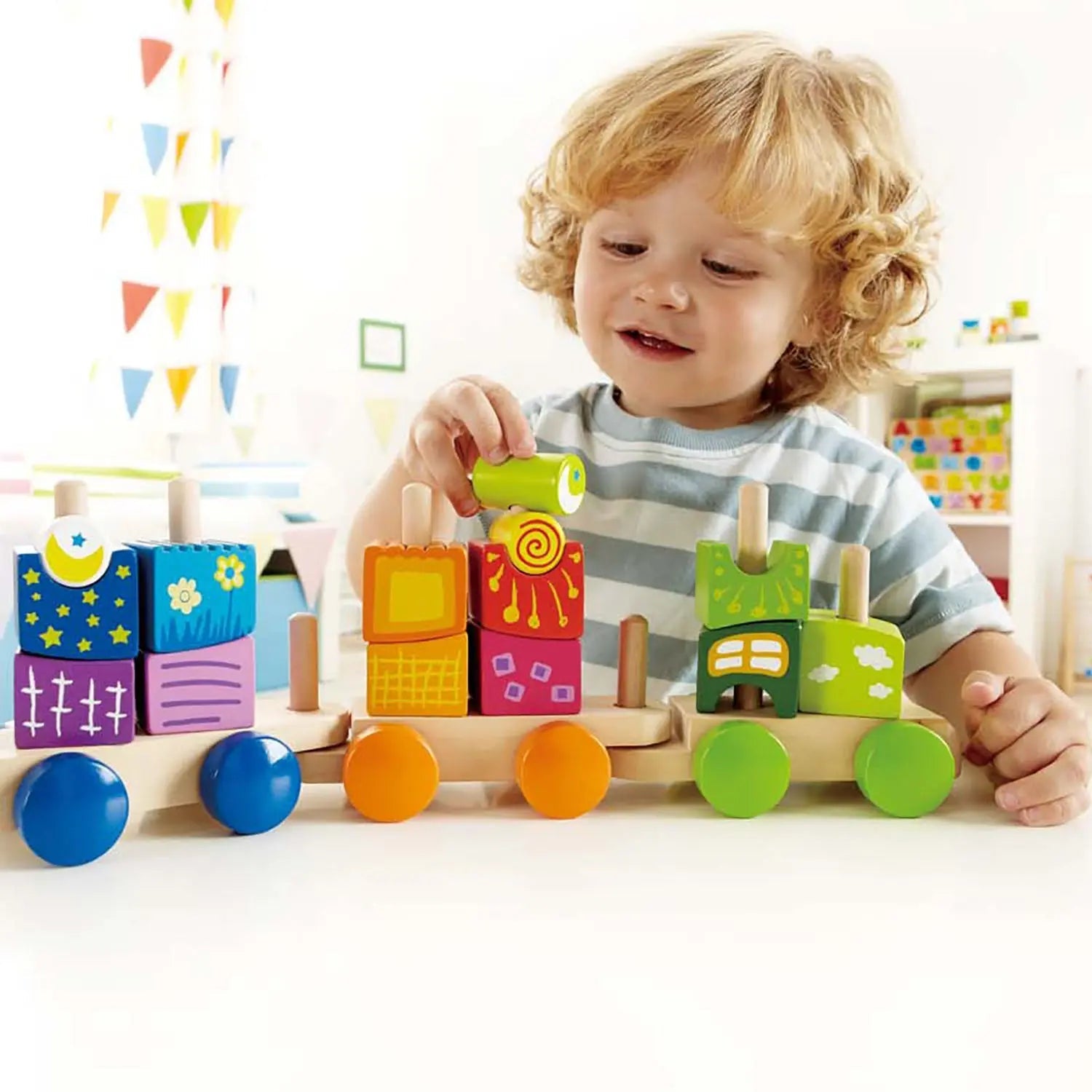 Fidtoy Wooden Block Train Toy 17PCS Toddler Stacking Learning Set