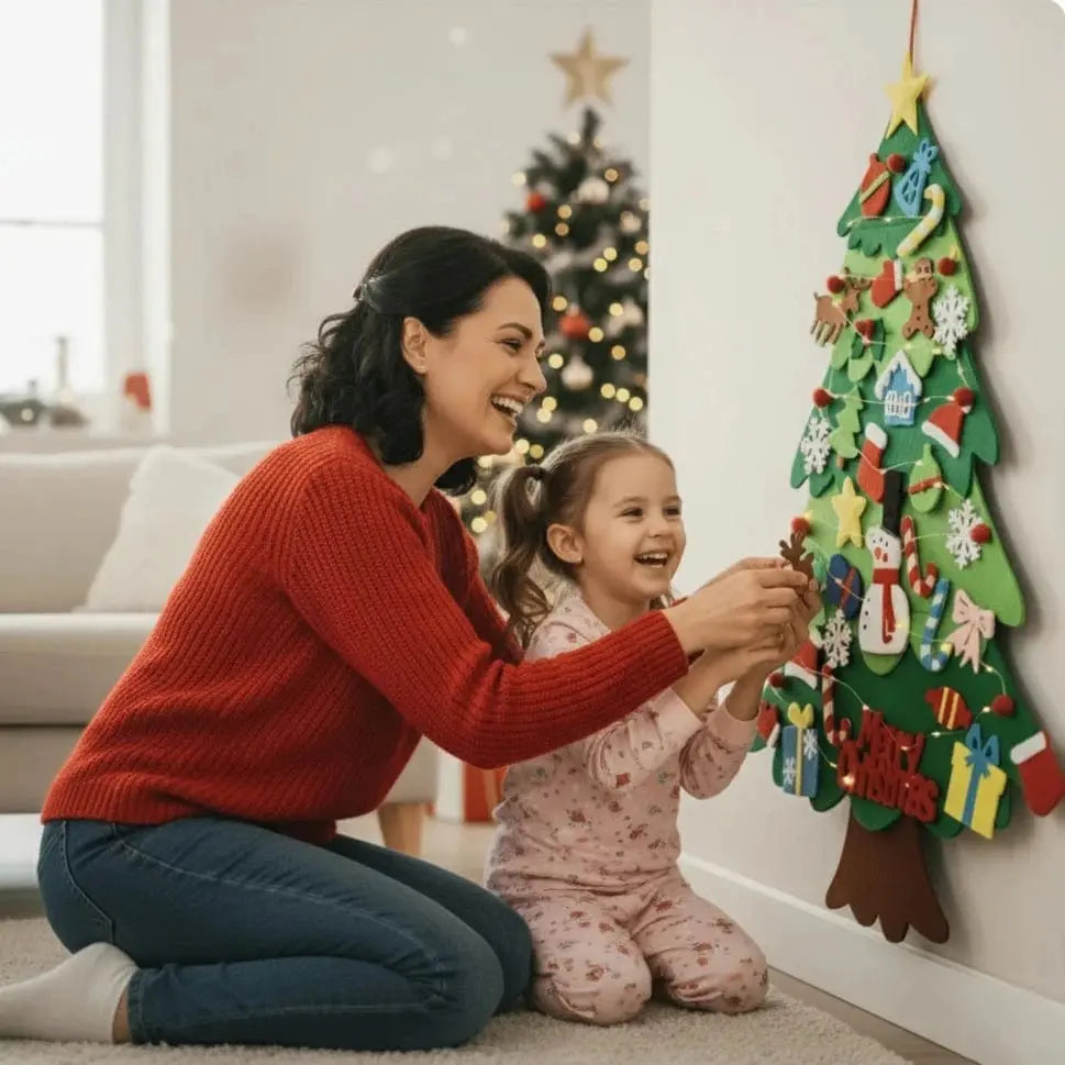 Árbol de Navidad de Fieltro Fidtoy para Niños – Decoración Navideña de Bricolaje de 94 cm con 26 Adornos de Fieltro Interactivos