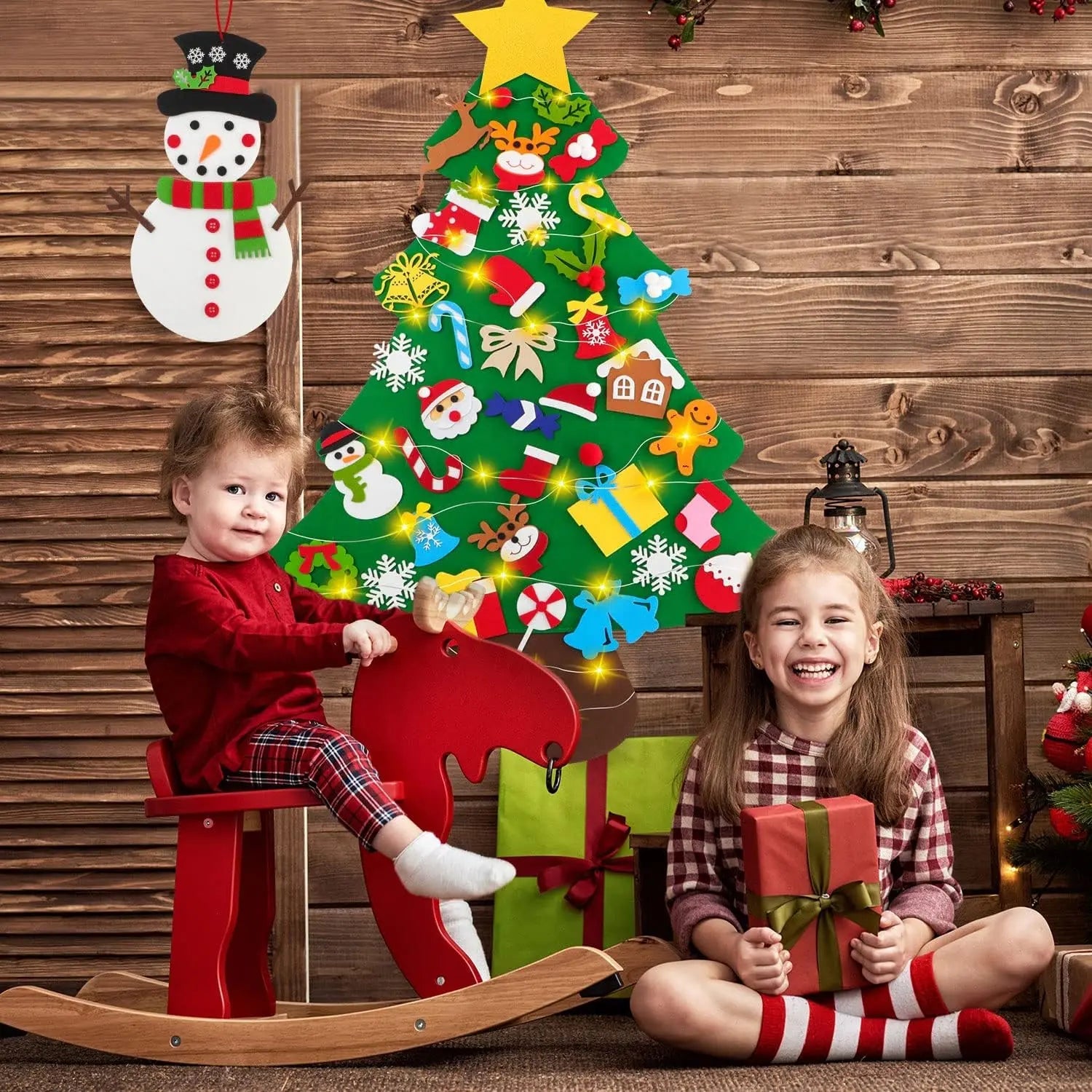 Árbol de Navidad de Fieltro Fidtoy para Niños – Decoración Navideña de Bricolaje de 94 cm con 26 Adornos de Fieltro Interactivos