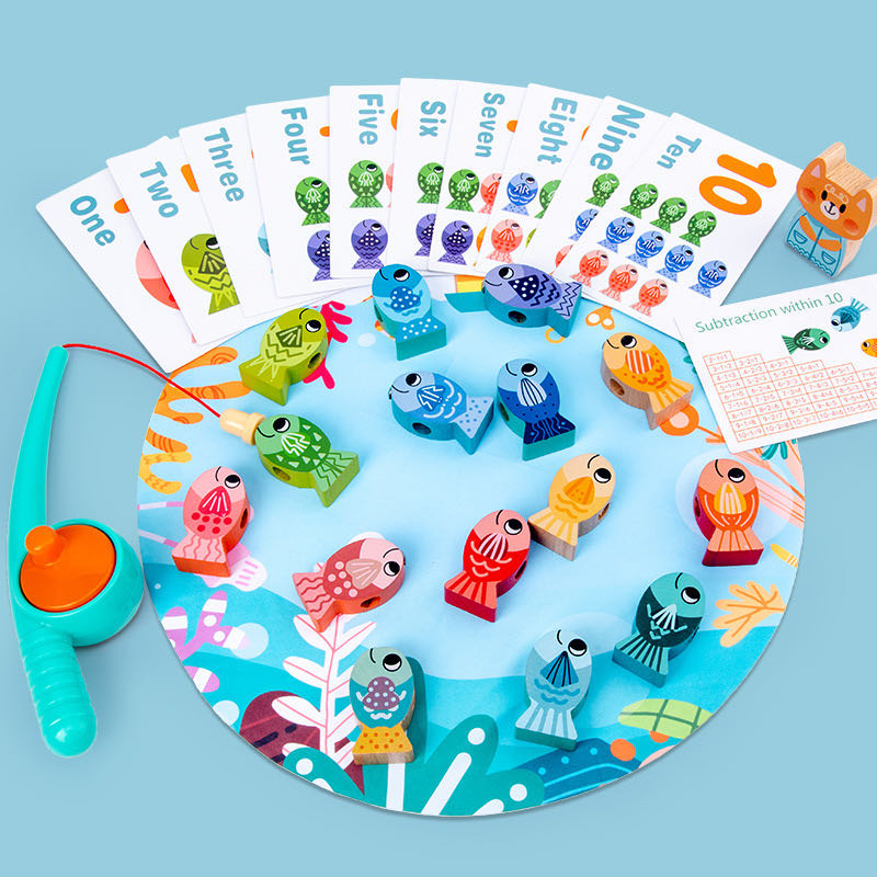 Jeu de pêche et de comptage magnétique en bois - Jouets mathématiques