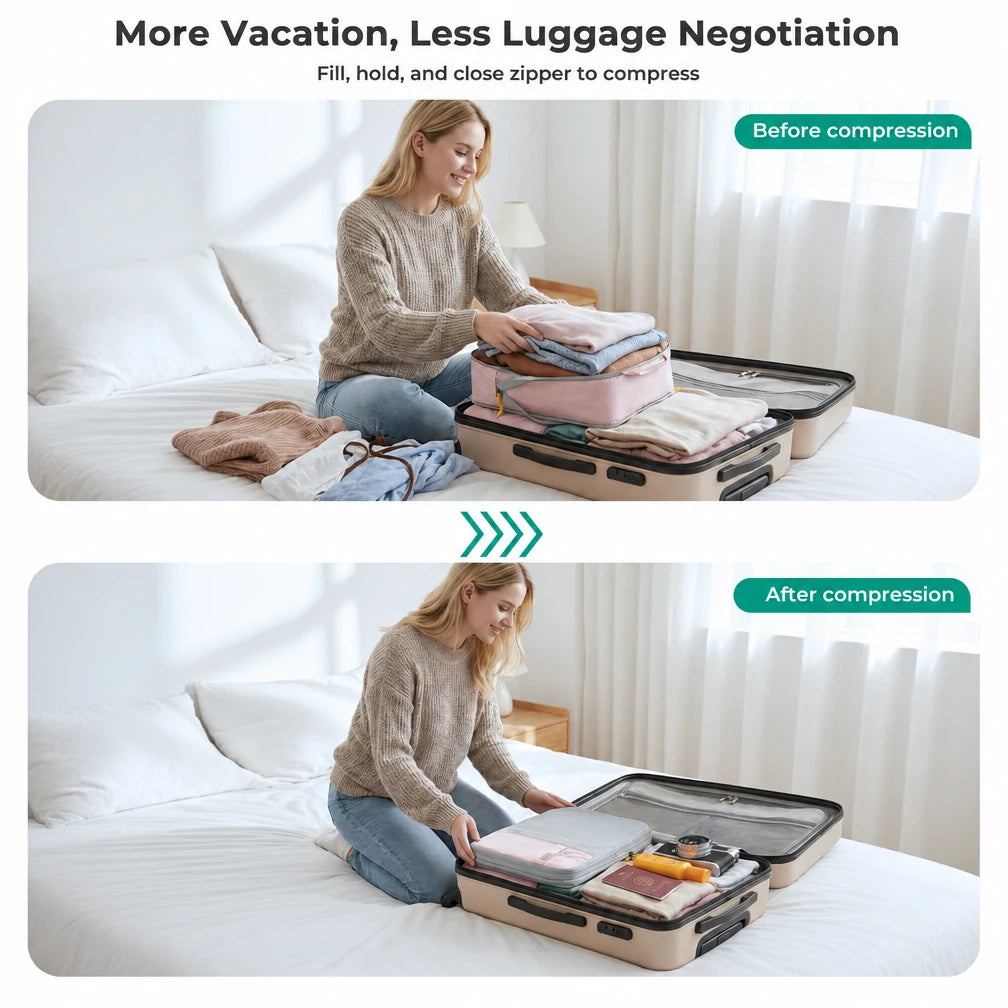 Foviel T1 Compression Packing Cubes Set | 6-Piece Expandable Travel Organizers