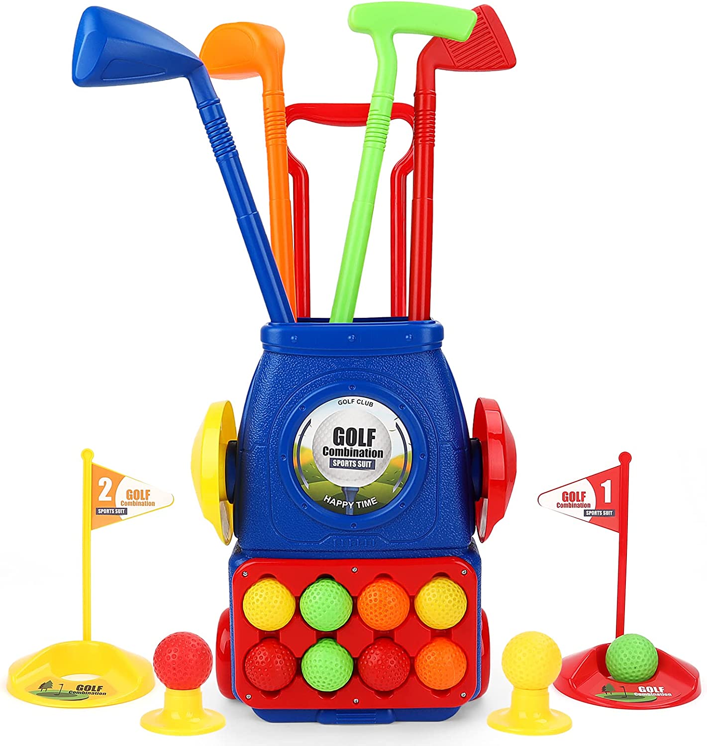 Juego de Juguete de Maleta de Golf para Niños, Juguetes Deportivos para Exterior e Interior con 6 Pelotas, 4 Palos de Golf, 2 Hoyos de Práctica, Set de Palos de Golf para Juego de Jardín para Niños