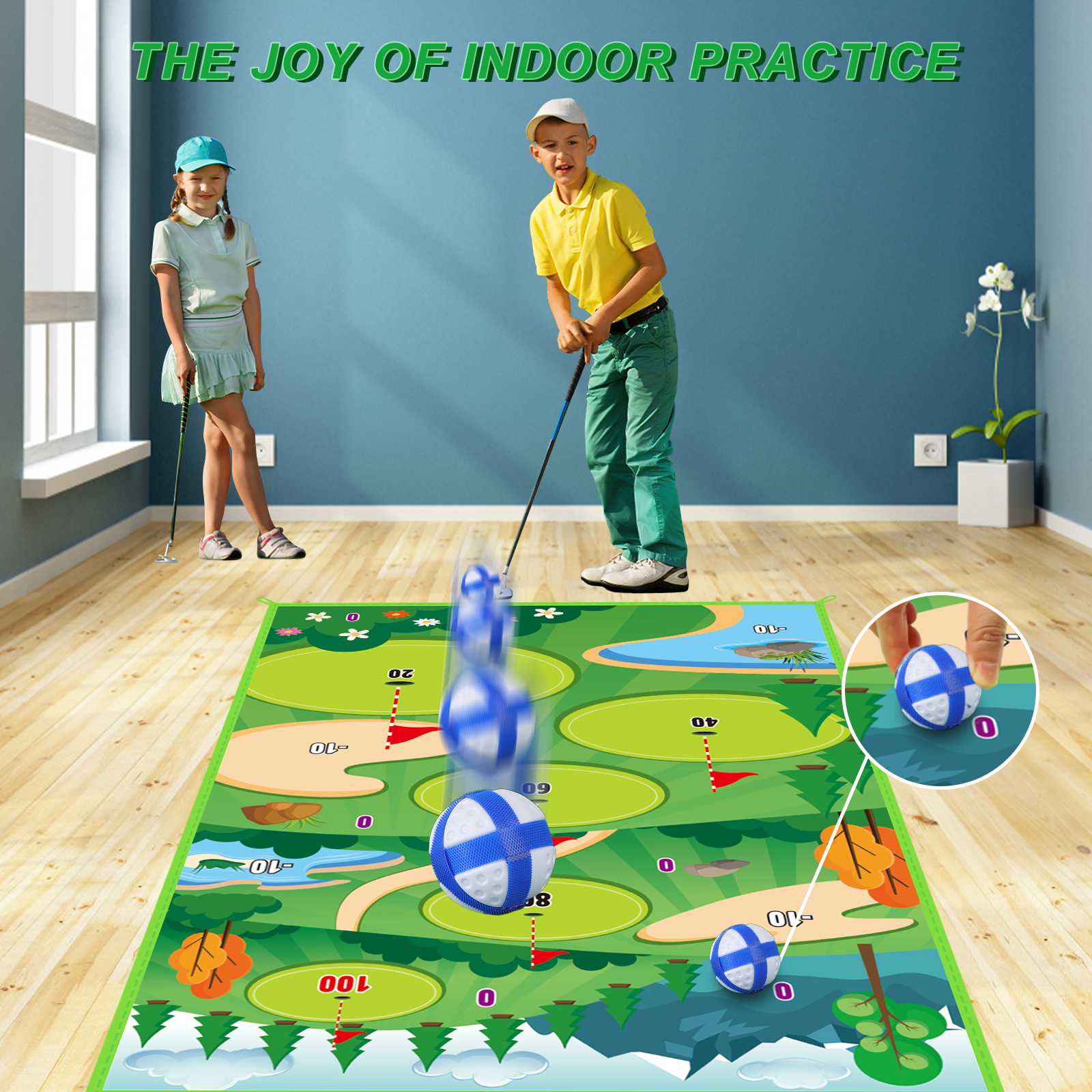 Juego de Golf para Exteriores con Tapete de Práctica de Golf para Niños