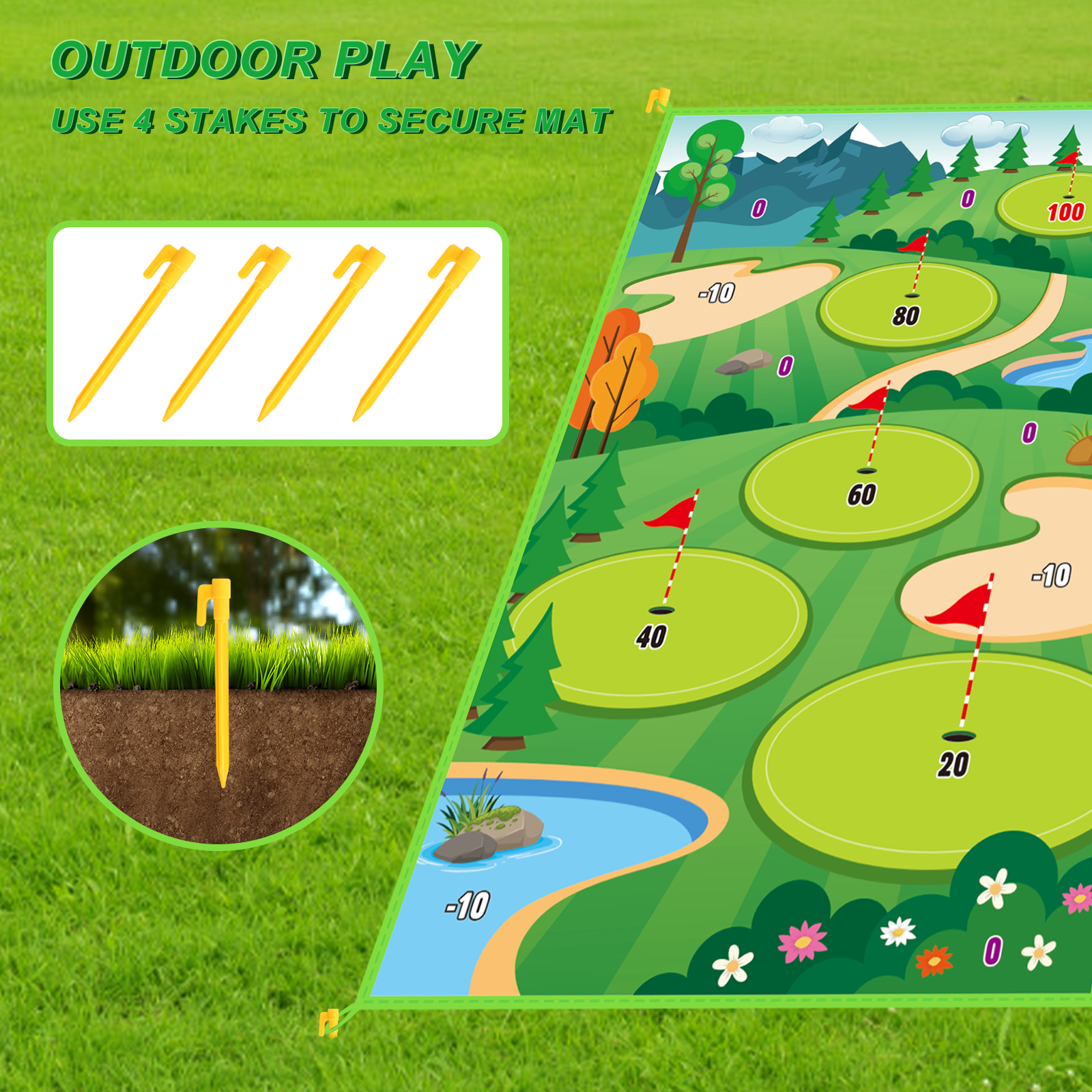 Juego de Golf para Exteriores con Tapete de Práctica de Golf para Niños