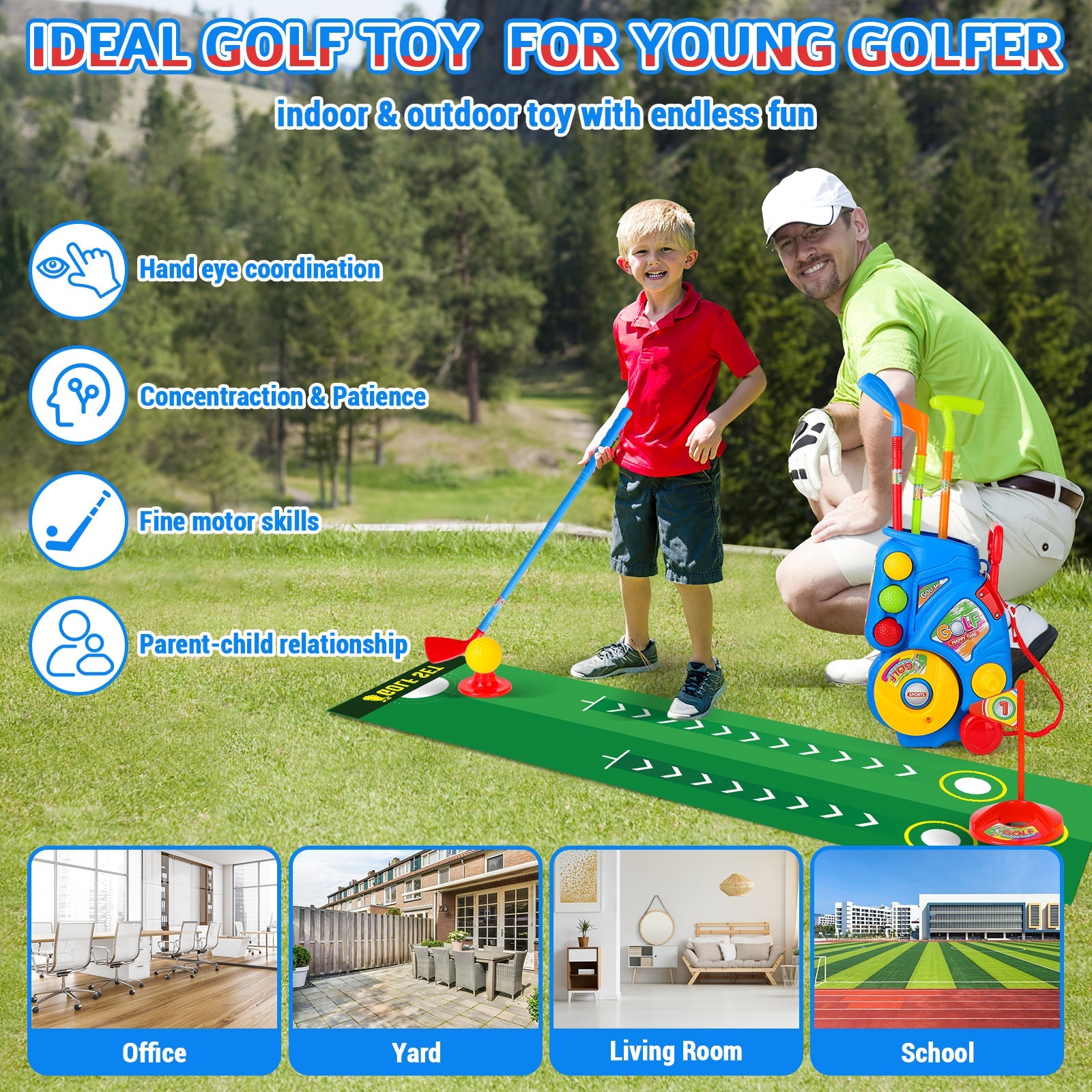 Set de palos de golf de juguete para deportes al aire libre y en interiores, juego de jardín para niños pequeños de 3, 4 y 5 años