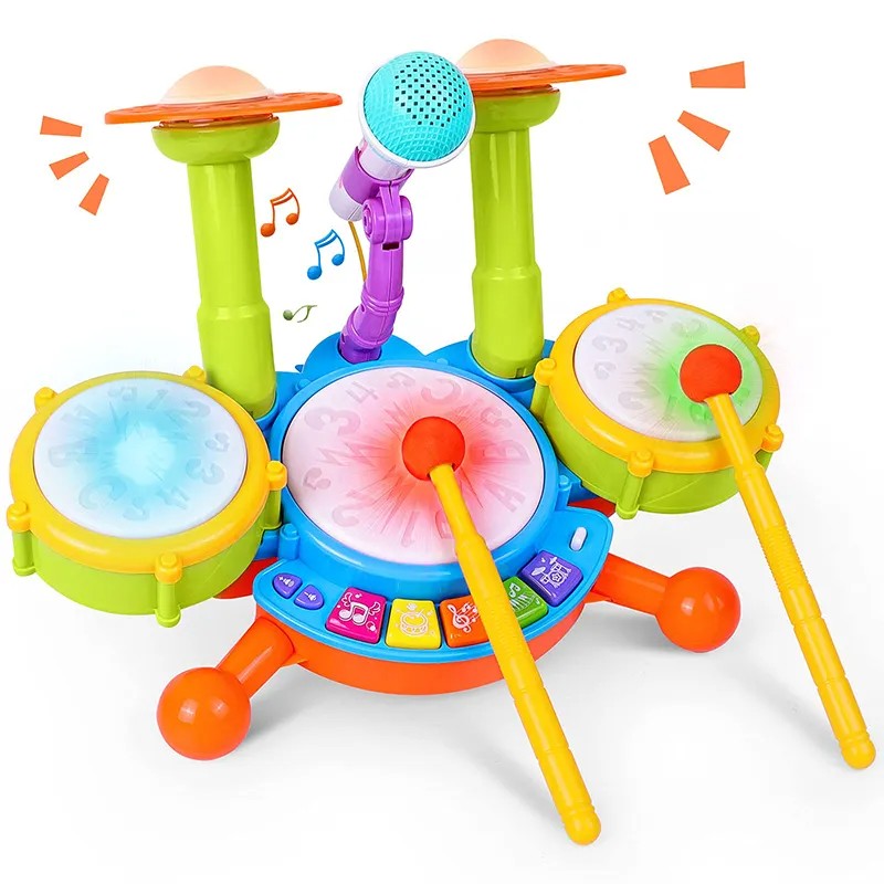 Fidtoy Kids Drum Set with Microphone for Toddlers – Musical Instrument Toy with Lights, Sounds & Interactive Learning