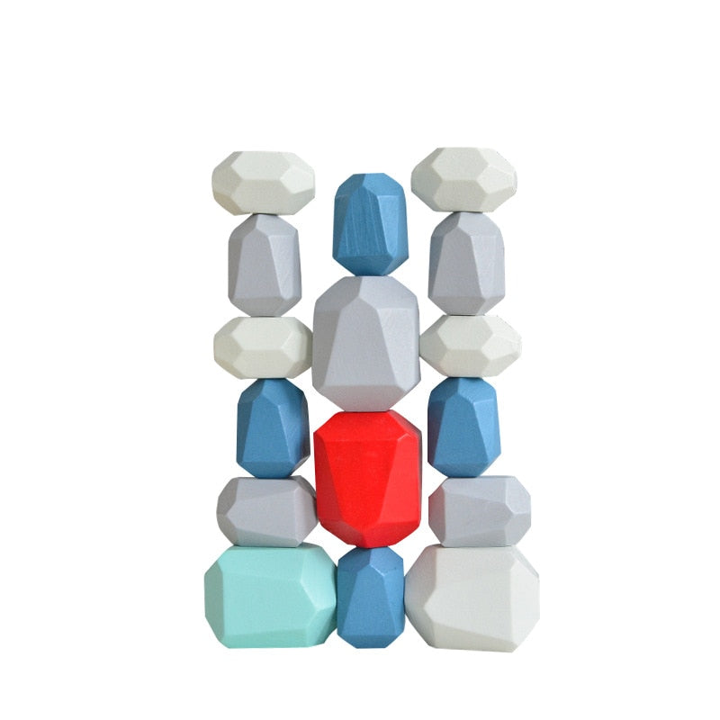 Juguete Montessori de Bloques de Construcción de Piedras de Madera Coloreadas (Coordinación y Concentración)