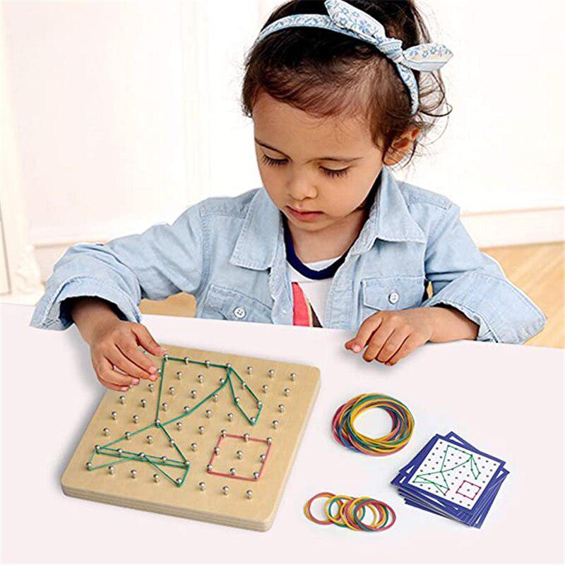 Fidtoy Wooden Geoboard Shapes Game – Kids Math & Geometry Learning Toy with Rubber Bands