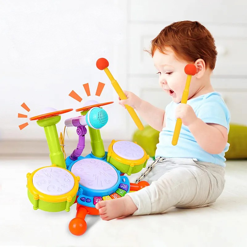 Fidtoy Kids Drum Set with Microphone for Toddlers – Musical Instrument Toy with Lights, Sounds & Interactive Learning