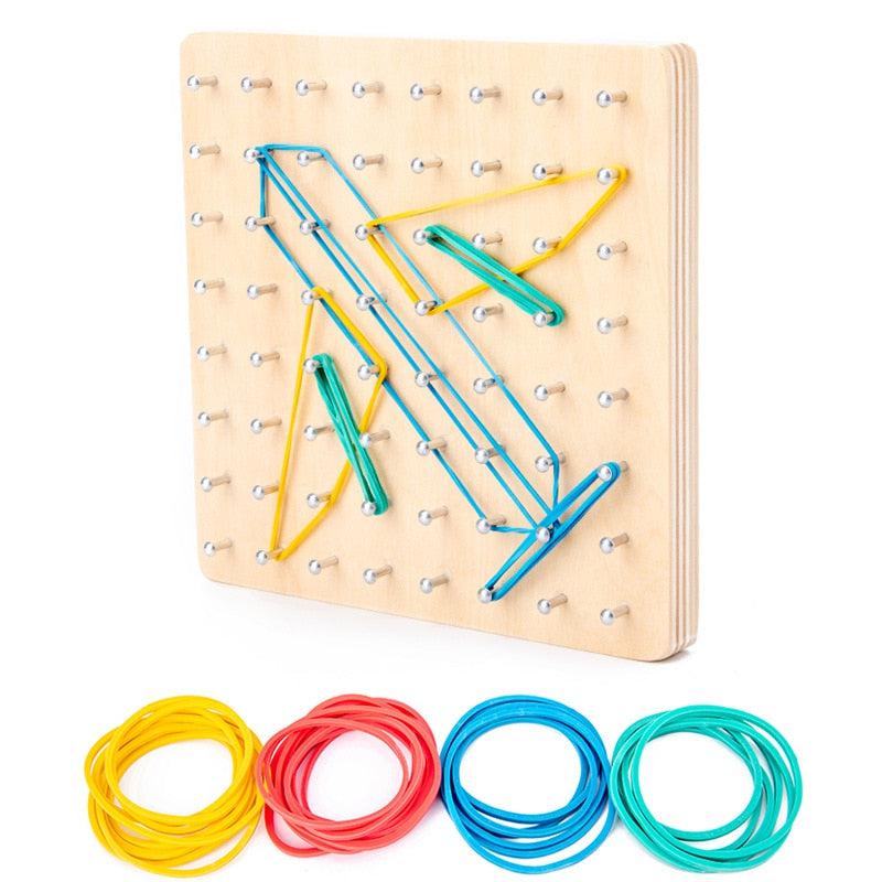 Juego de Geoplano de Madera Fidtoy – Juguete de Aprendizaje de Matemáticas y Geometría para Niños con Bandas Elásticas