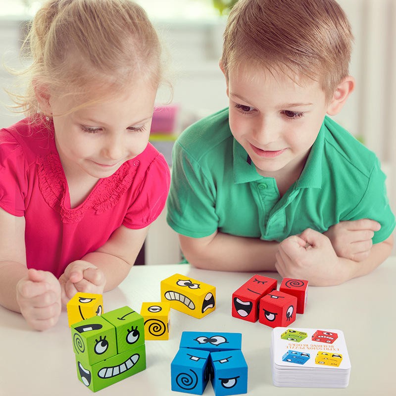 Fidtoy Wooden Facial Expression Matching Game – Educational Memory & Logic Puzzle Toy for Kids Ages 3+