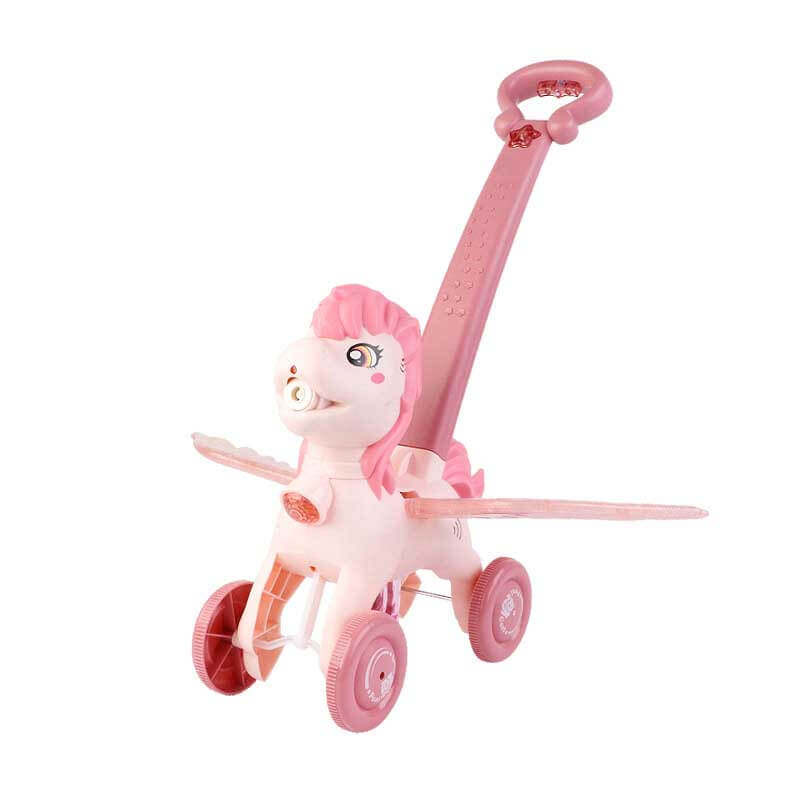 Fidtoy Máquina de burbujas con forma de pony para empujar a mano | Divertido juego de burbujas de colores para niños pequeños al aire libre