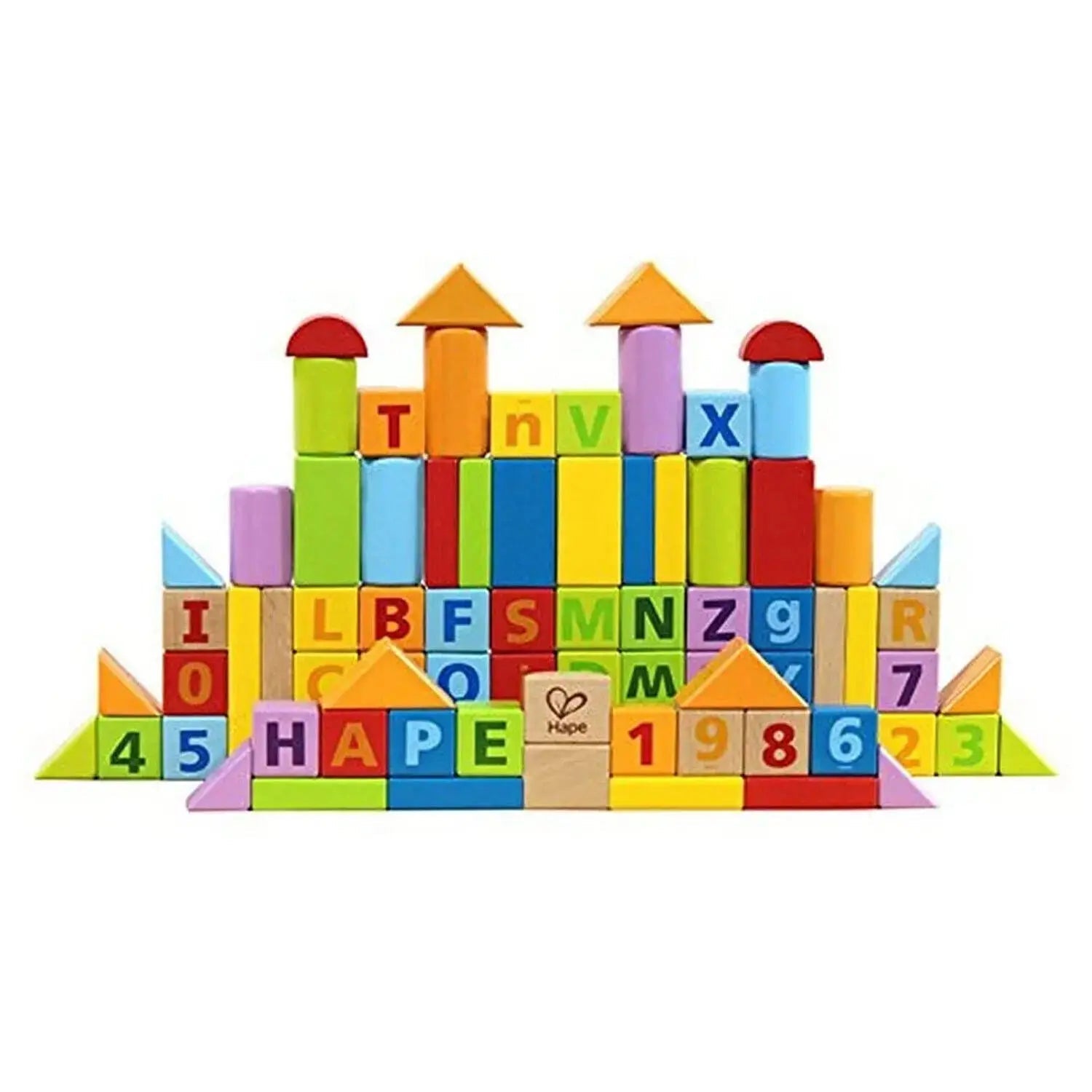 Fidtoy Wooden Building Blocks Set 80PCS Alphabet Number STEM Toy