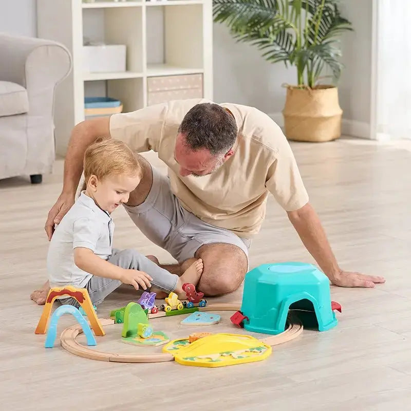 Fidtoy Dinosaur Train Set Wooden Railway Toy with Sound