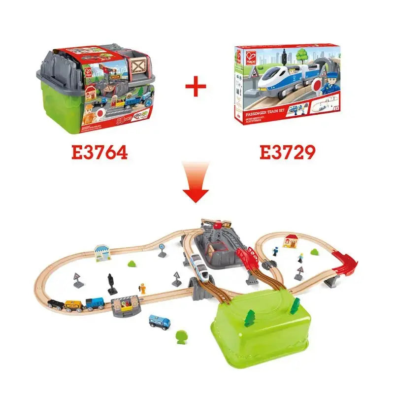 Fidtoy Juego de Tren de Construcción de Vías de Madera con Cubo, 50 Piezas