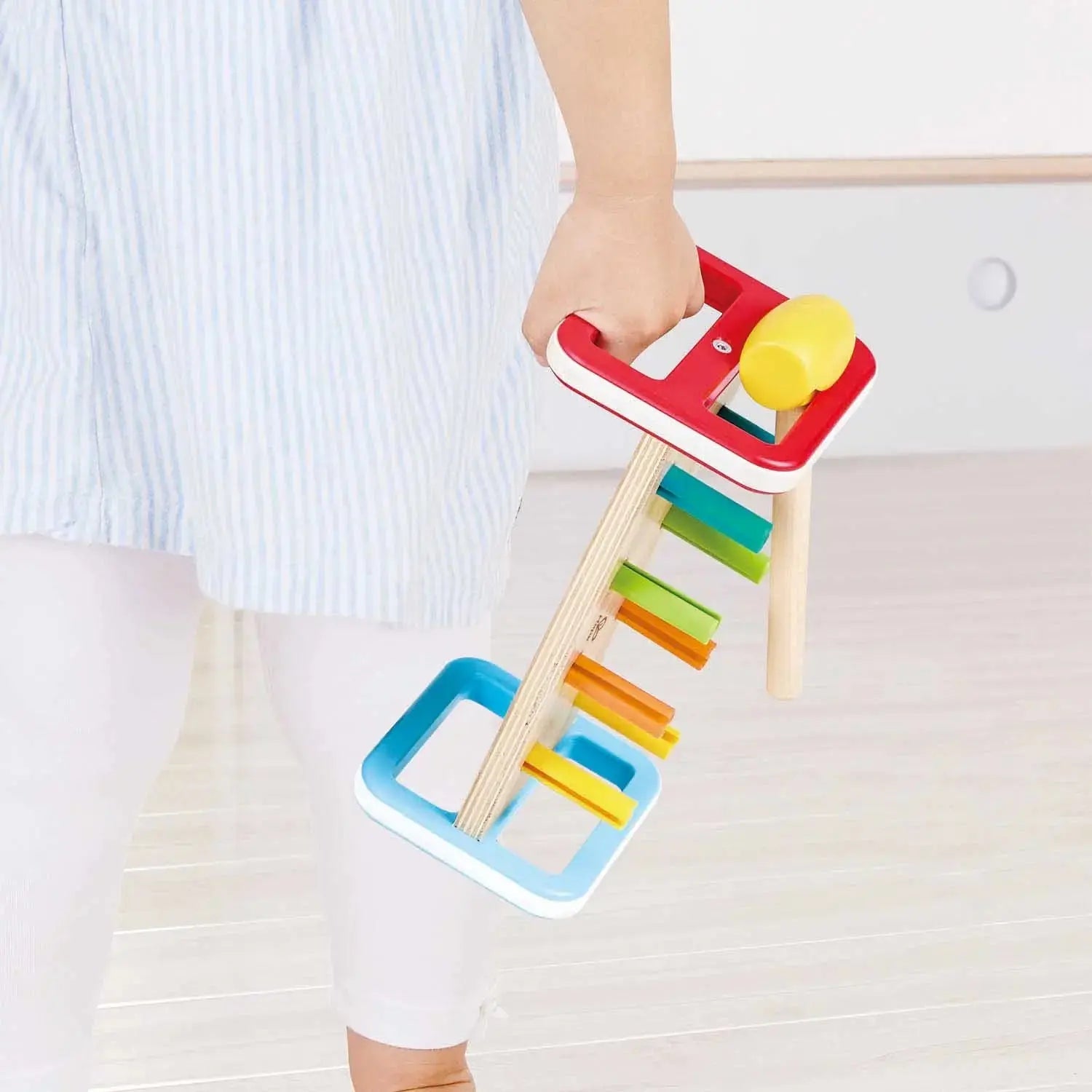 Fidtoy Wooden Rainbow Pounder Hammer Bench Toy for Toddlers