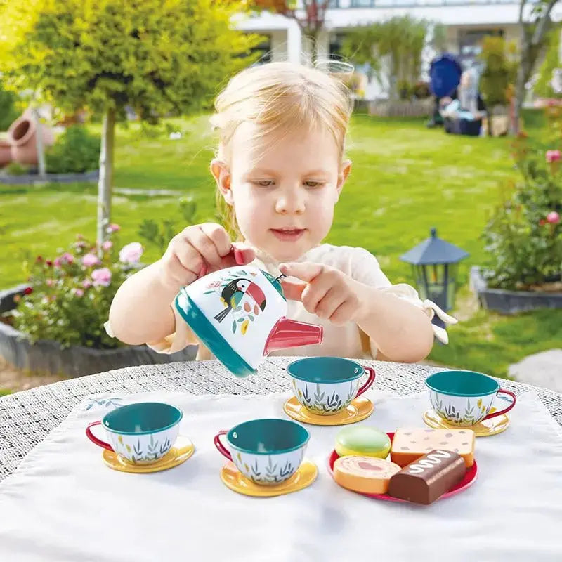 Fidtoy Pretend Play Tea Set Picnic Toy with Teapot Cups and Cookies