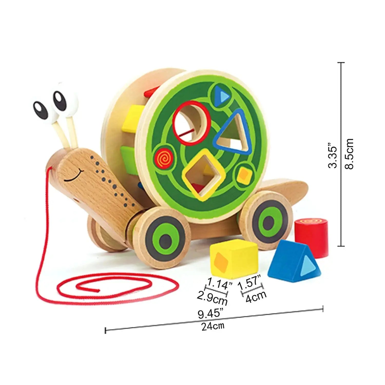 Fidtoy Wooden Snail Pull Toy Shape Sorter Toddler Learning Toy