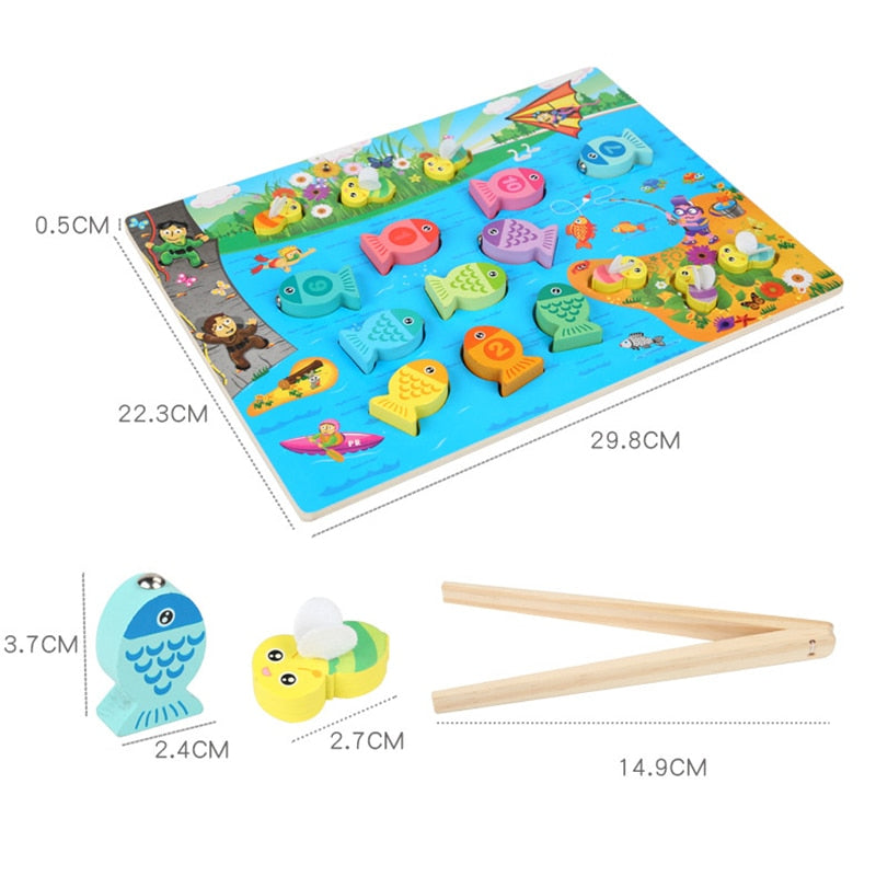 Juguetes educativos de madera Montessori: Juego de pesca con números y alfabeto para tablero