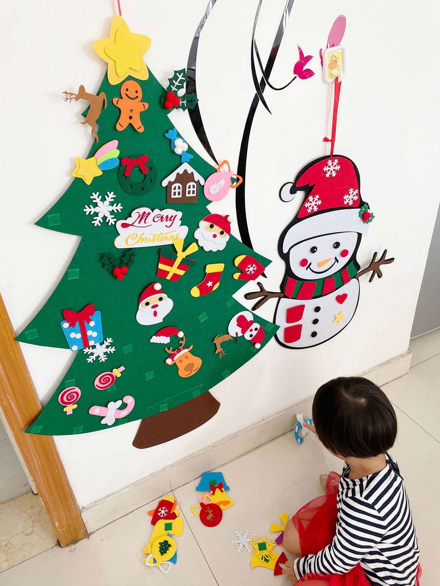 Árbol de Navidad de fieltro con 32 piezas