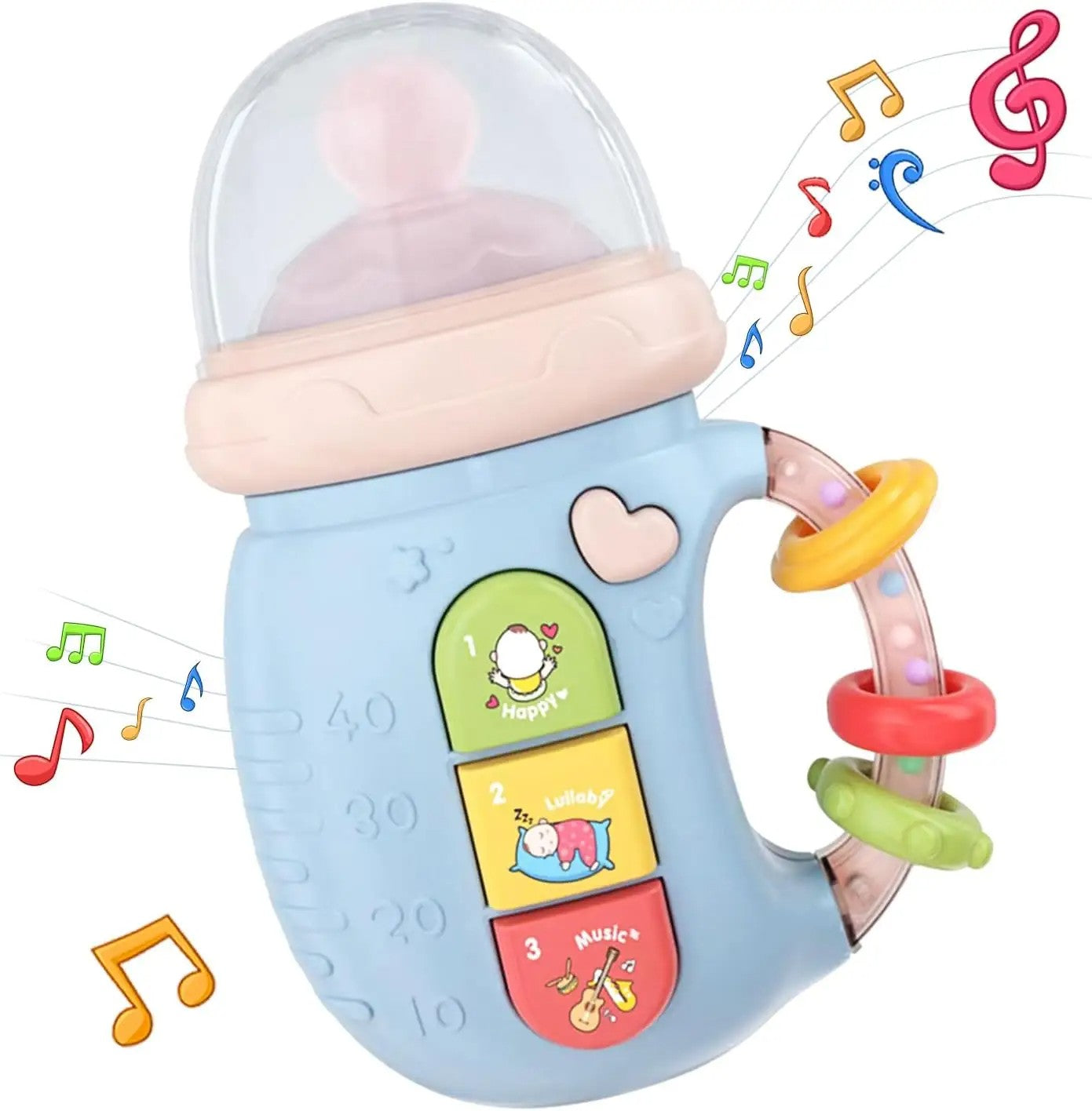 Fidtoy Musical Baby Bottle Toy with Lights and Silicone Teether