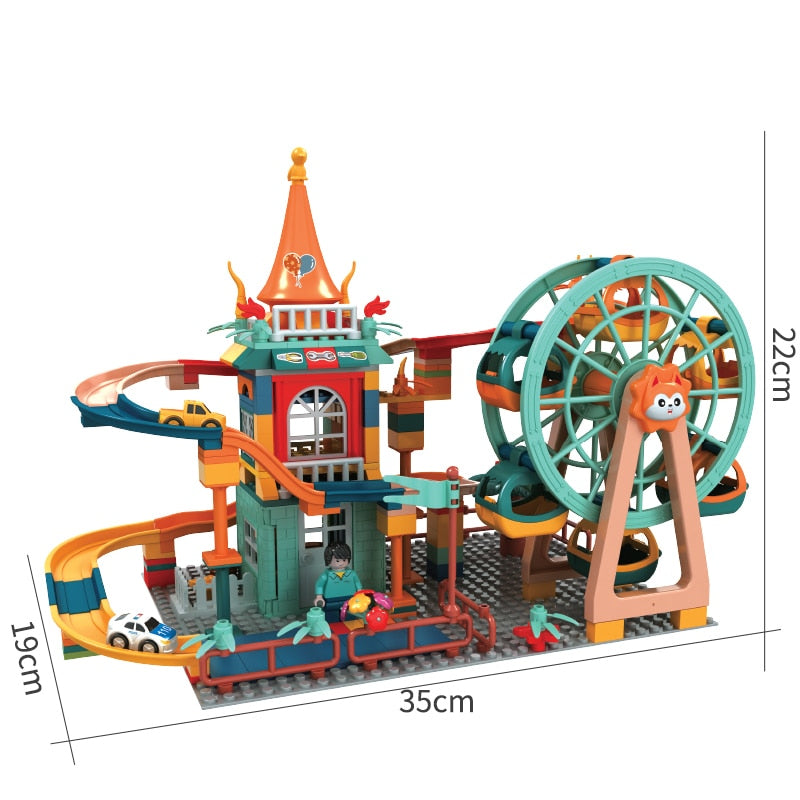 Fidtoy Building Blocks Car Run Set – Marble Run Track STEM Construction Toy for Kids