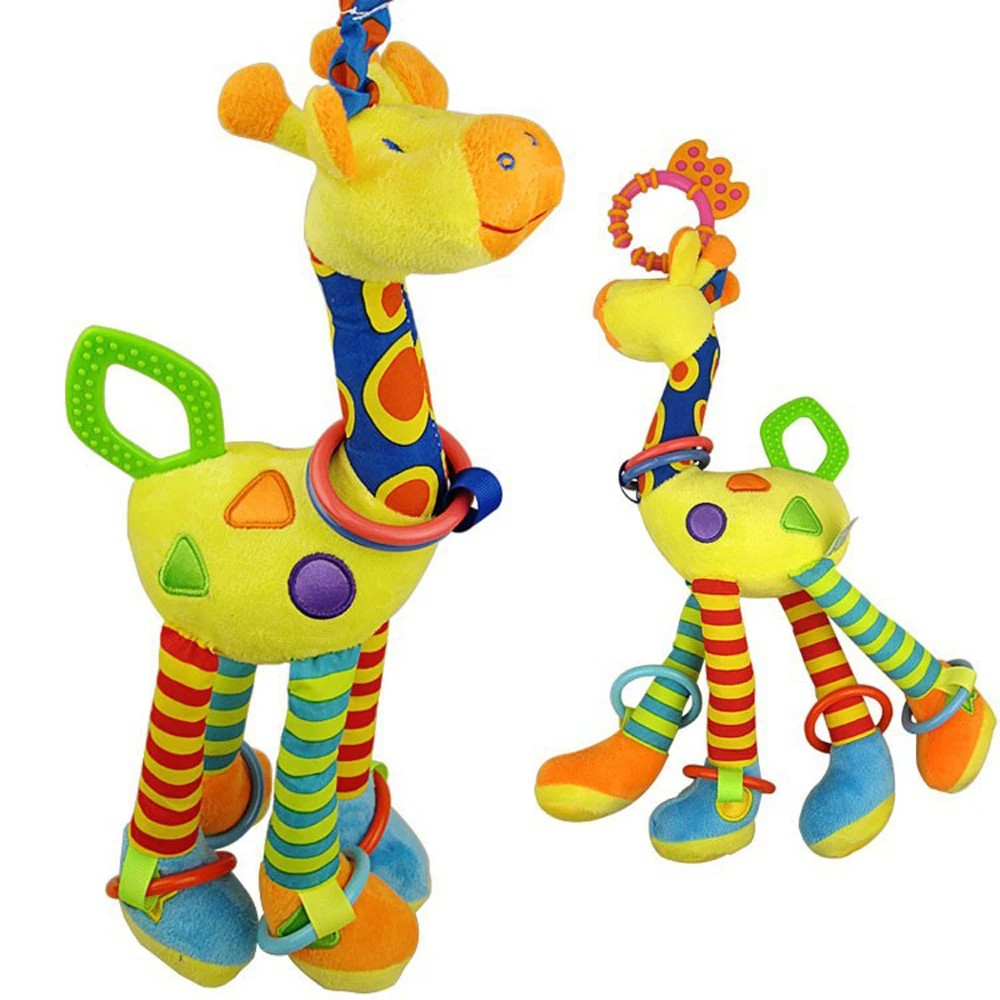 Fidtoy Giraffe Plush Rattle Teether Toy for Babies – Sensory Crinkle Baby Rattle with Teething Ring and Clip
