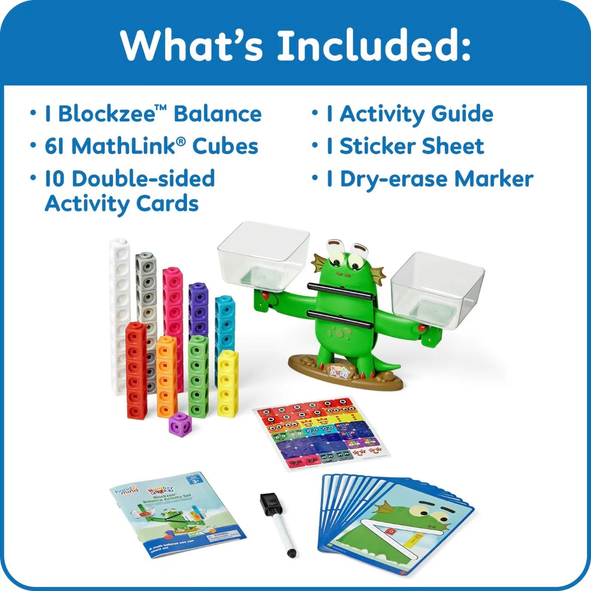 Jeu d'activités d'équilibre Numberblocks Blockzee, 61 cubes MathLink, balance, outils pédagogiques mathématiques, chiffres pour tout-petits, activités d'apprentissage préscolaire, cadeaux d'anniversaire pour enfants