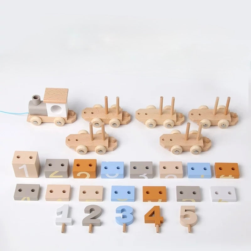 Train de nombres en bois – Jouet à tirer Montessori pour apprendre à compter aux tout-petits