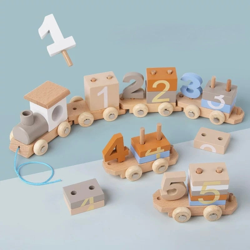 Train de nombres en bois – Jouet à tirer Montessori pour apprendre à compter aux tout-petits