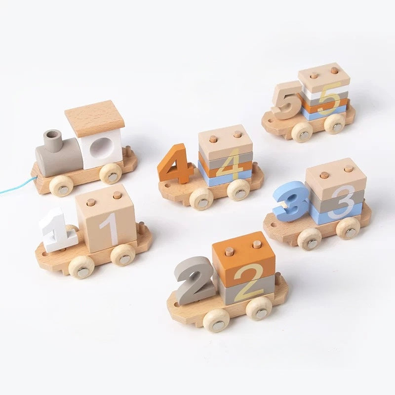 Train de nombres en bois – Jouet à tirer Montessori pour apprendre à compter aux tout-petits